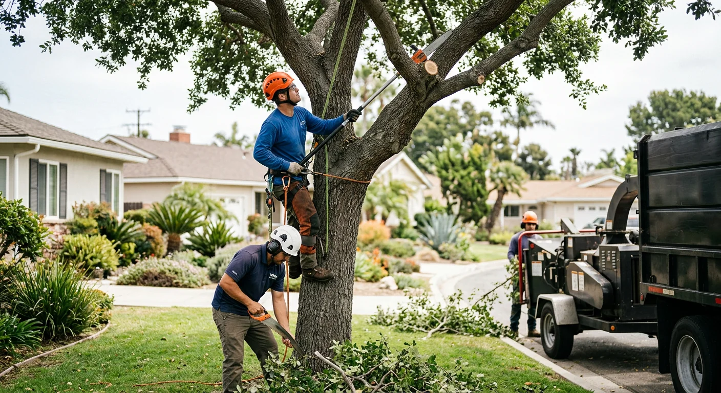 Crew clearing overgrown brush and undergrowth from a Torrance residential property