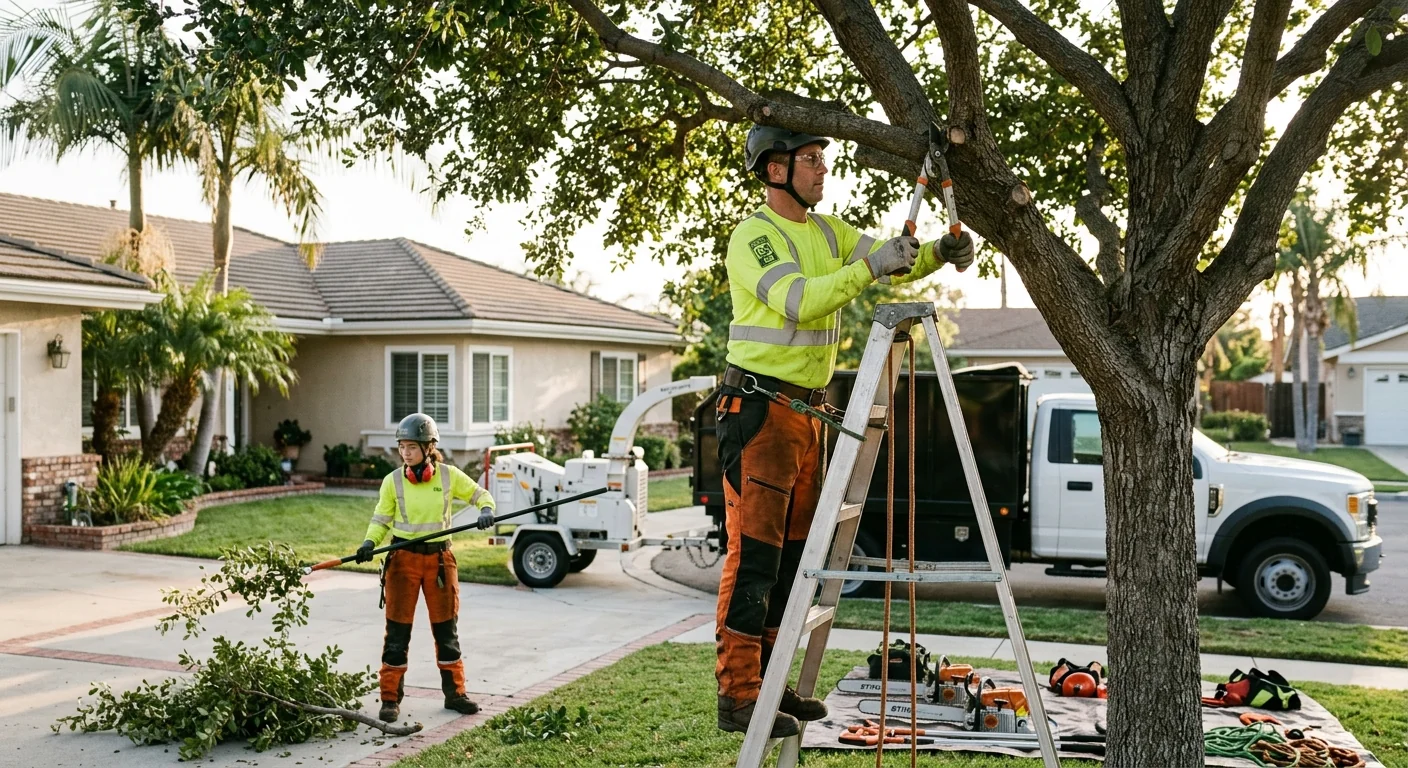 Crew clearing brush and trees on an overgrown Torrance lot