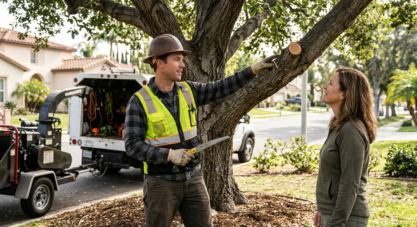 Certified crew performing controlled tree removal on a Torrance residential property