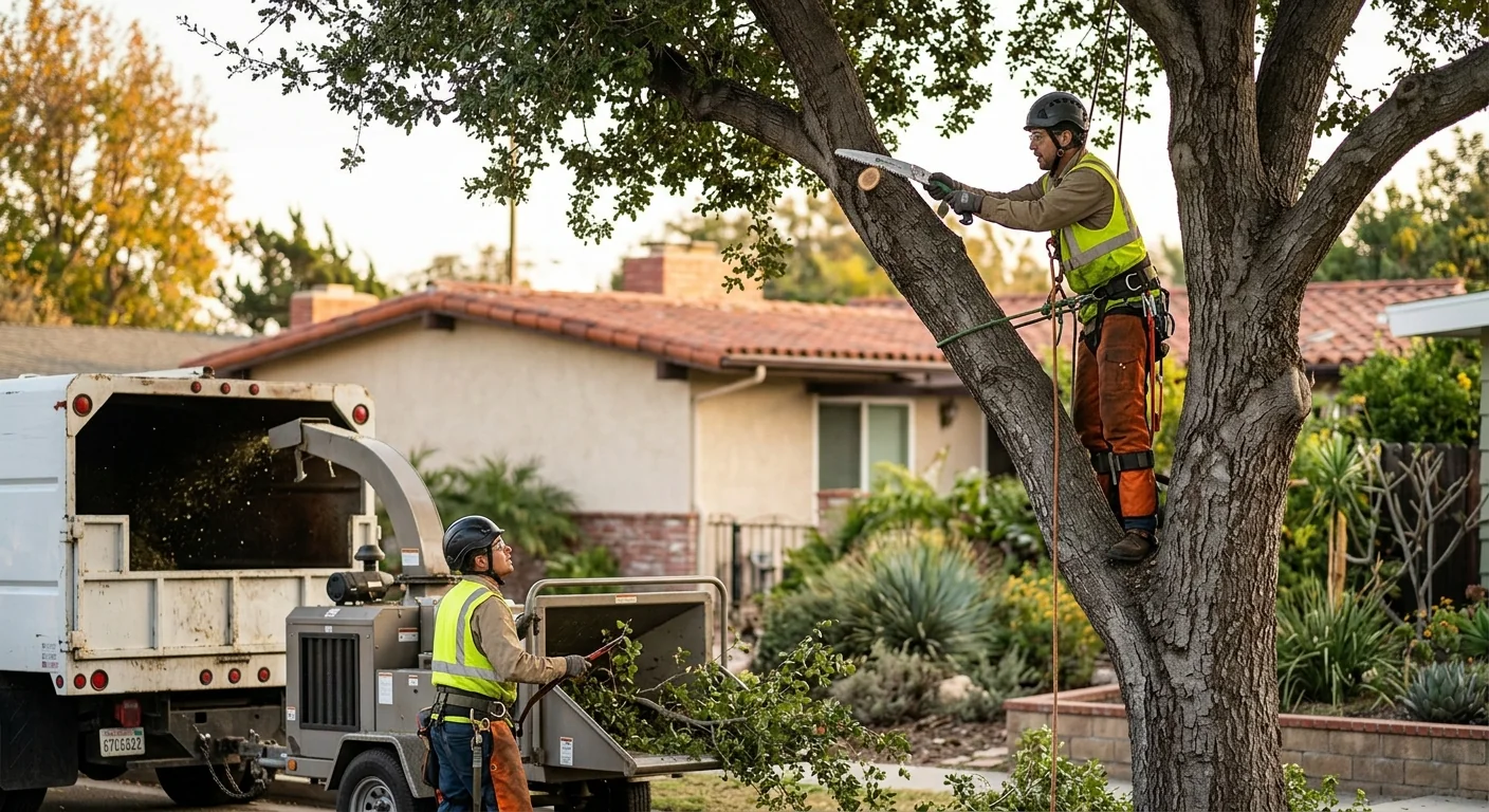 Arborist inspecting a mature tree trunk for decay during a Torrance risk assessment