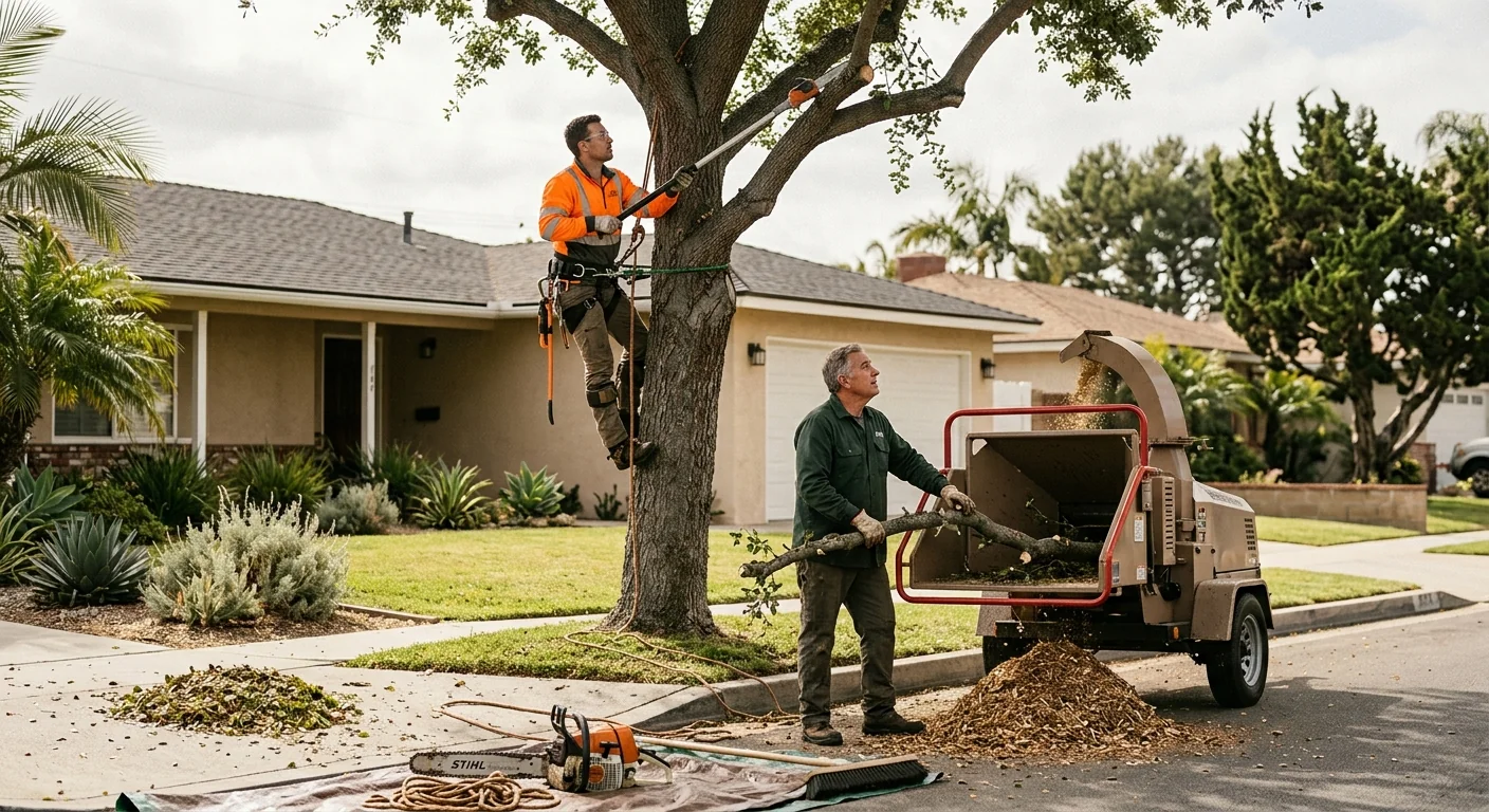 Arborist reviewing a tree care maintenance plan with a homeowner in Torrance
