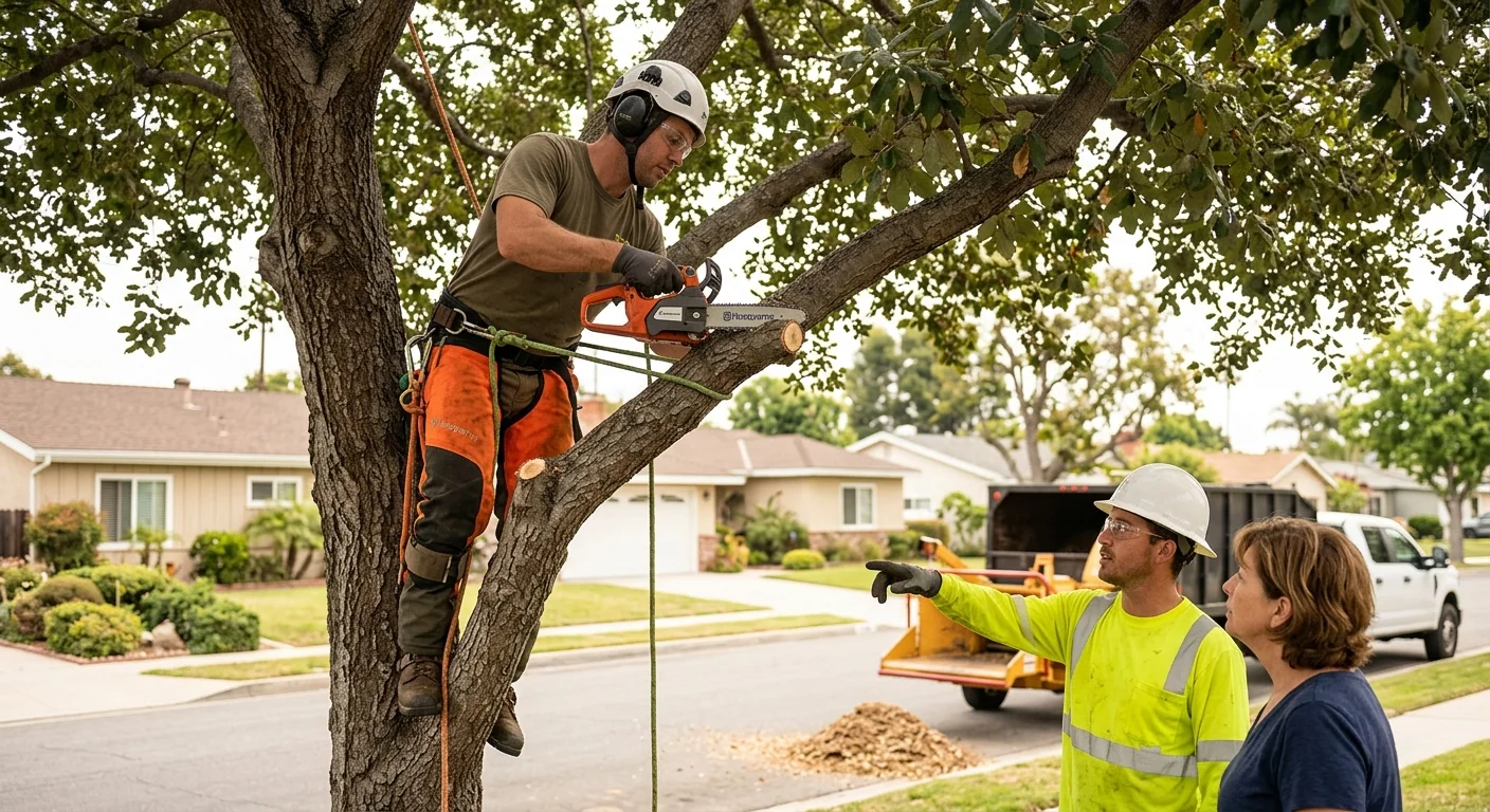 Arborist reviewing a service schedule on a Torrance property