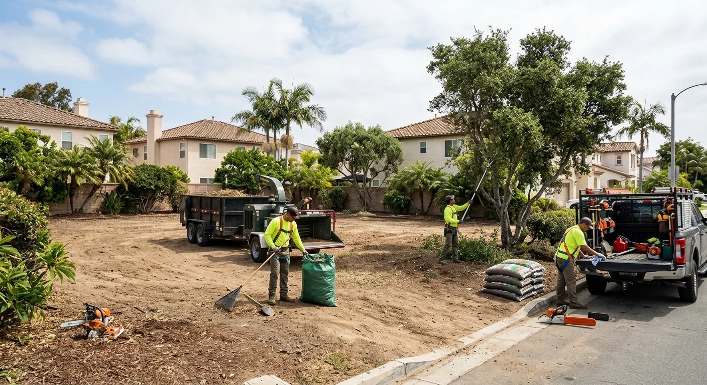Wide view of a cleared residential lot ready for landscaping in Torrance