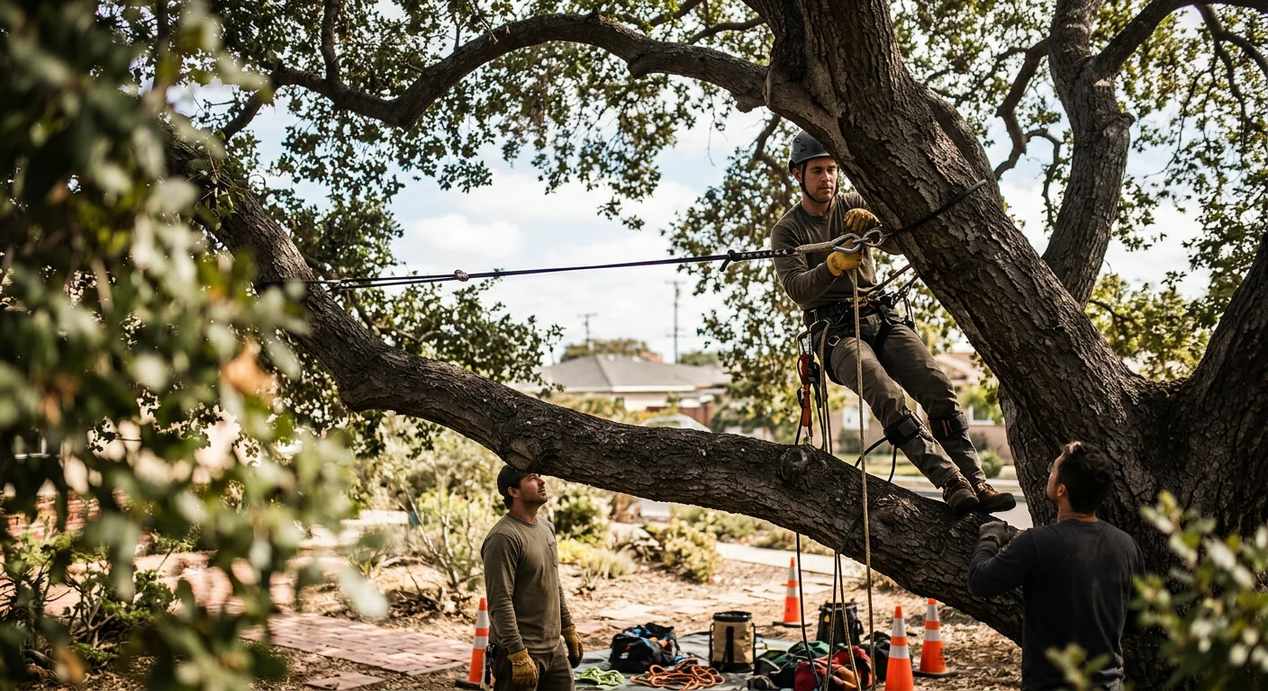 Support cable installed between two heavy limbs in a spreading canopy