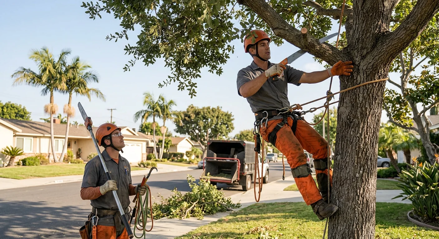 Arborist shaping a tree canopy on a Torrance residential property